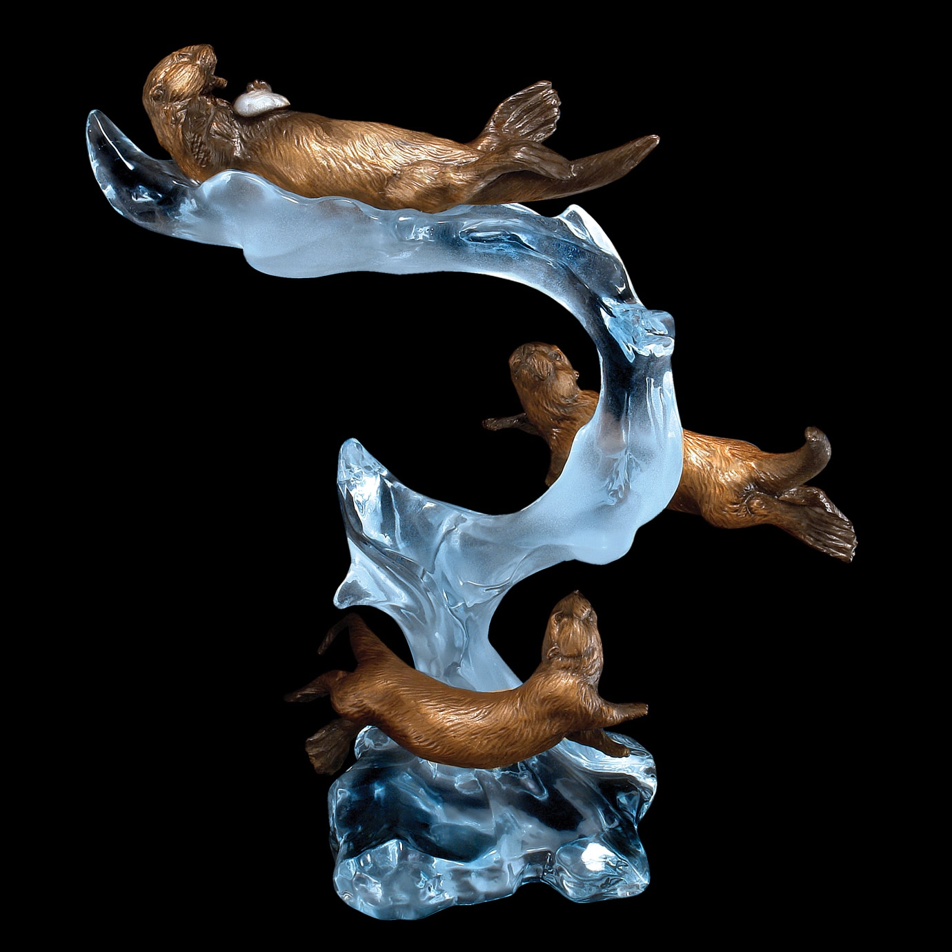 Playful Motion Sea Otters Sculpture by Kitty Cantrell