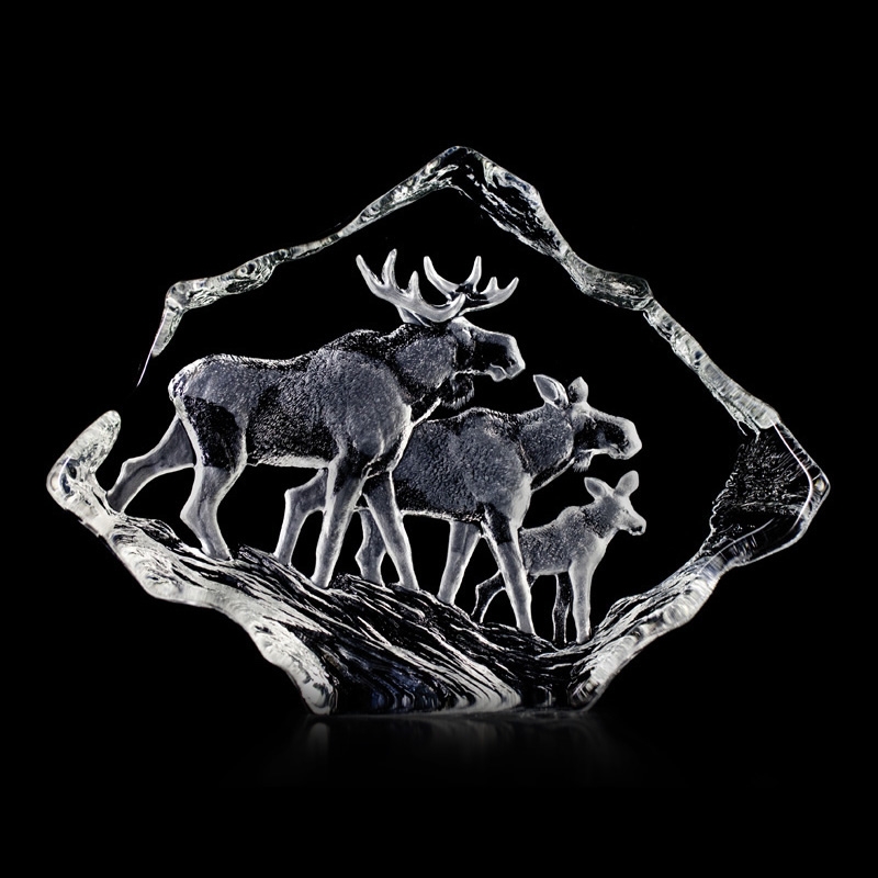 Moose Family Crystal Sculpture
