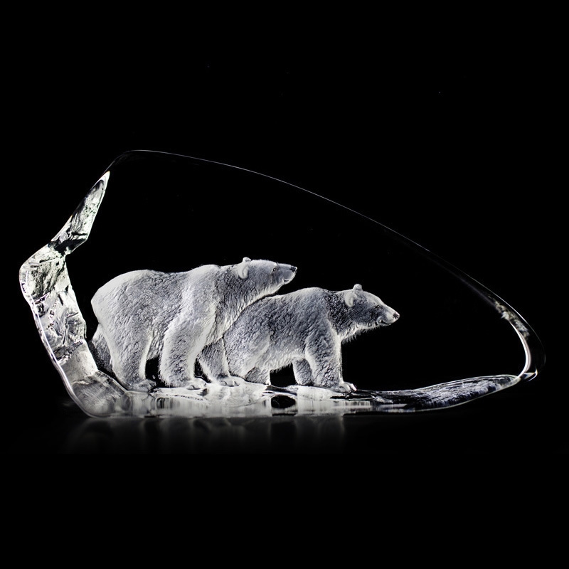 Walking Polar Bears Crystal Sculpture