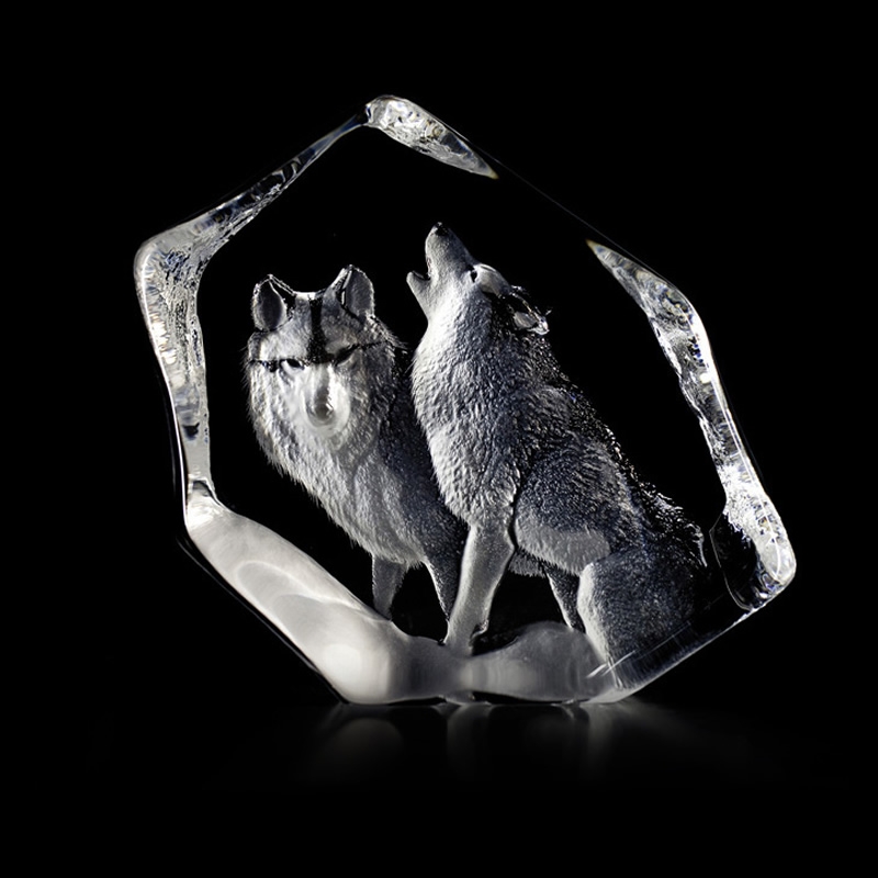 Howling Wolves Crystal Sculpture