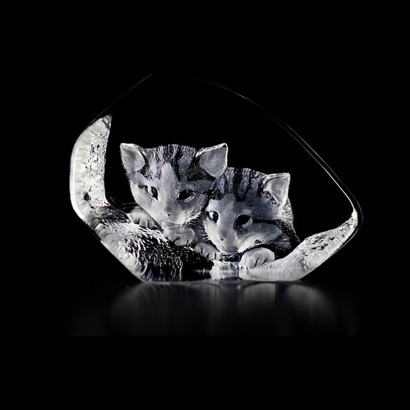 Curious Cats Crystal Sculpture