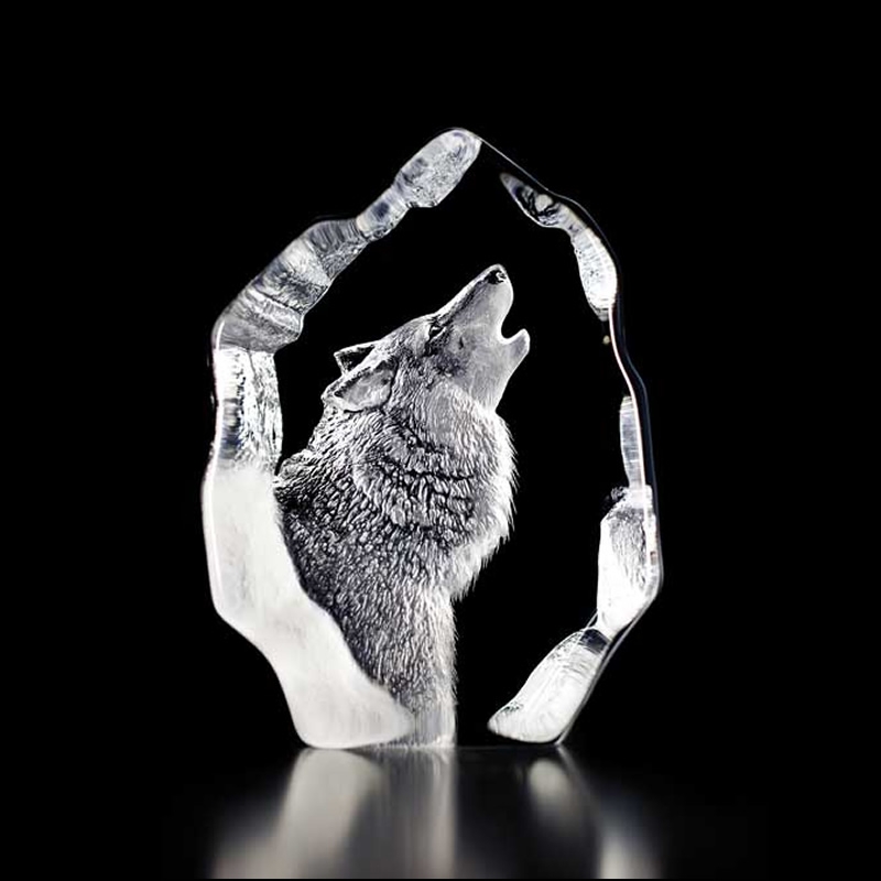 Howling Wolf Crystal Sculpture