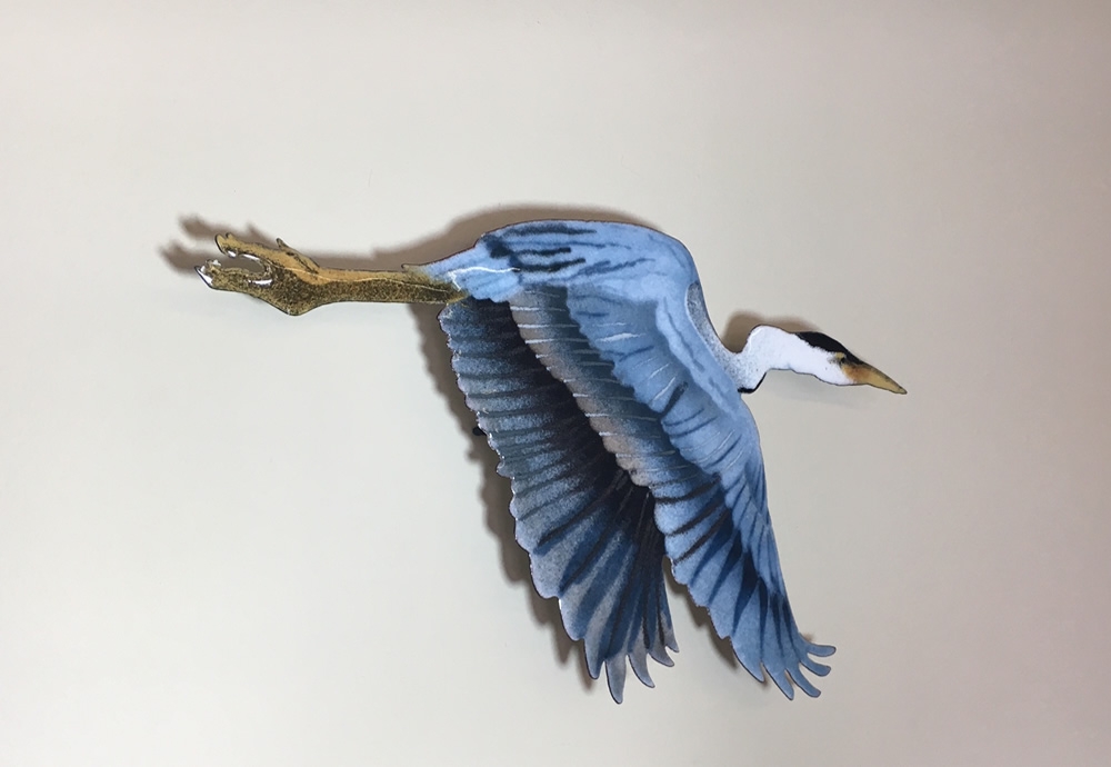 Flying Heron Metal Wall Art Decor Sculpture by Bovano of Cheshire #W303 