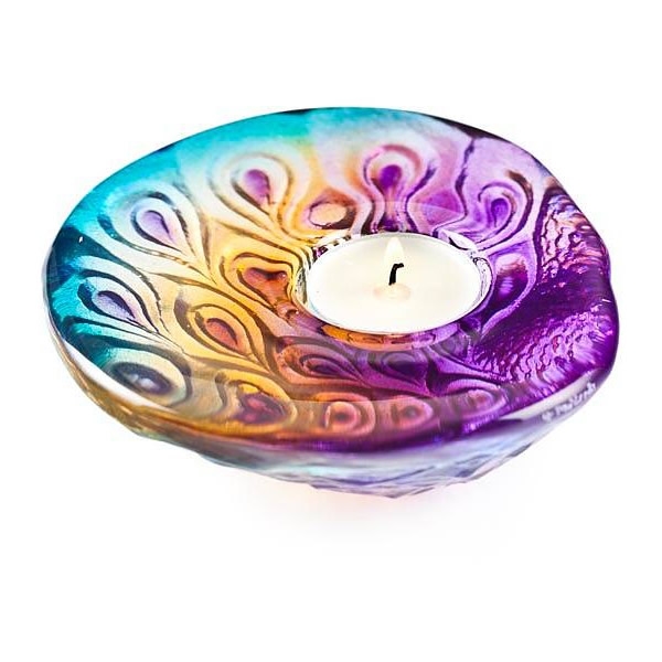 Peacock Modern Cast Crystal Candleholder Purple Yellow Turquoise
