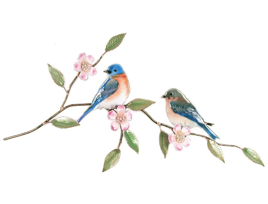  Bluebird Pair with Prairie Rose Metal Wall Art 
