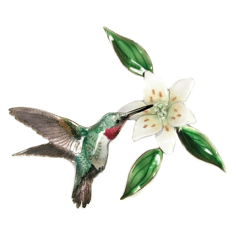  Broad Tailed Hummingbird with Wood Lily Flower Metal Wall Art 