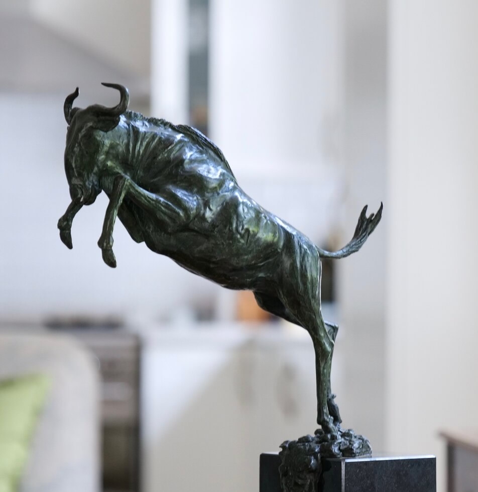 Leap of Faith African Wildebeest Bronze Sculpture