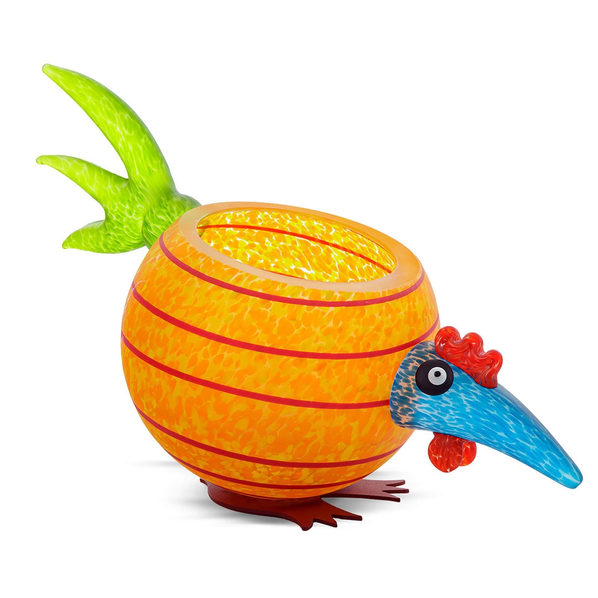 Pick Chick Chicken Bowl Glass Sculpture Orange