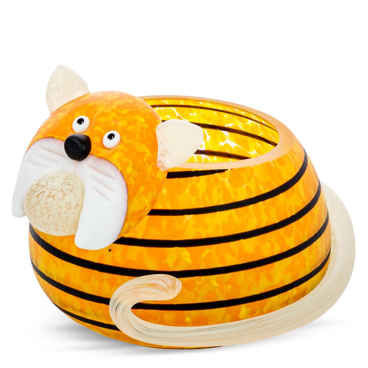 Gizmo Cat Bowl Glass Sculpture Orange