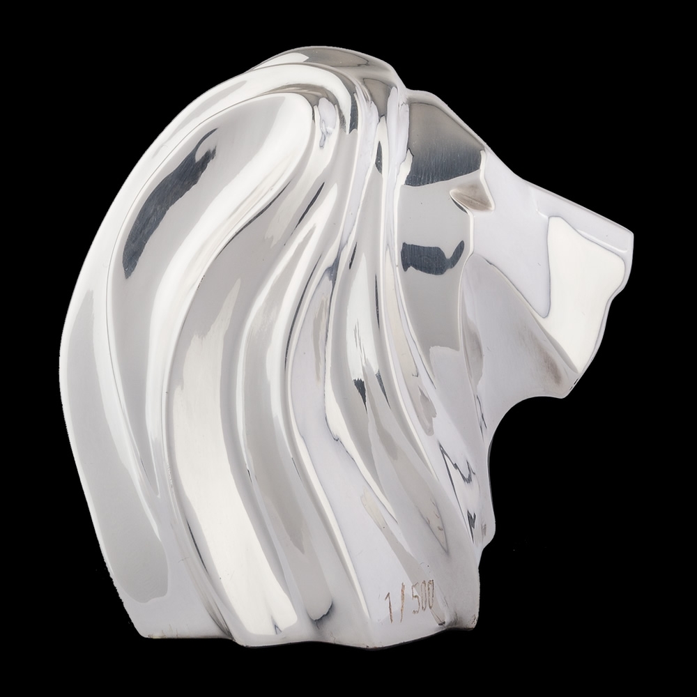 Silver Lion Head Sculpture by Pedro Ramirez Vazquez
