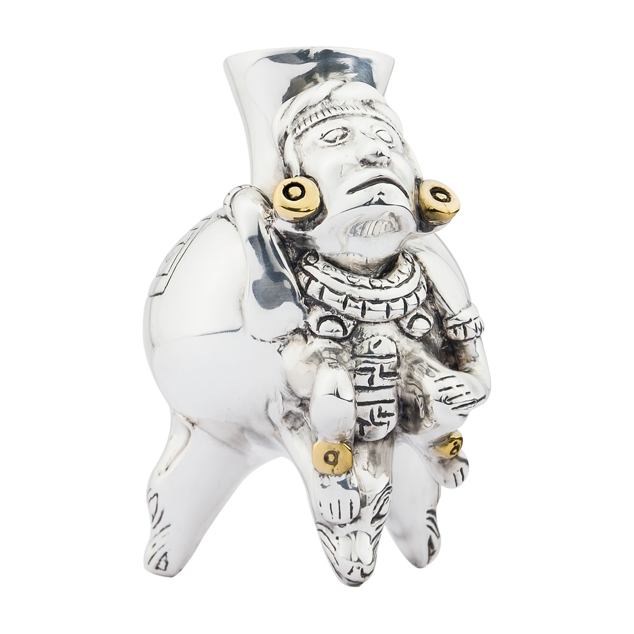 Toltec Silver Man Aztec Sculpture