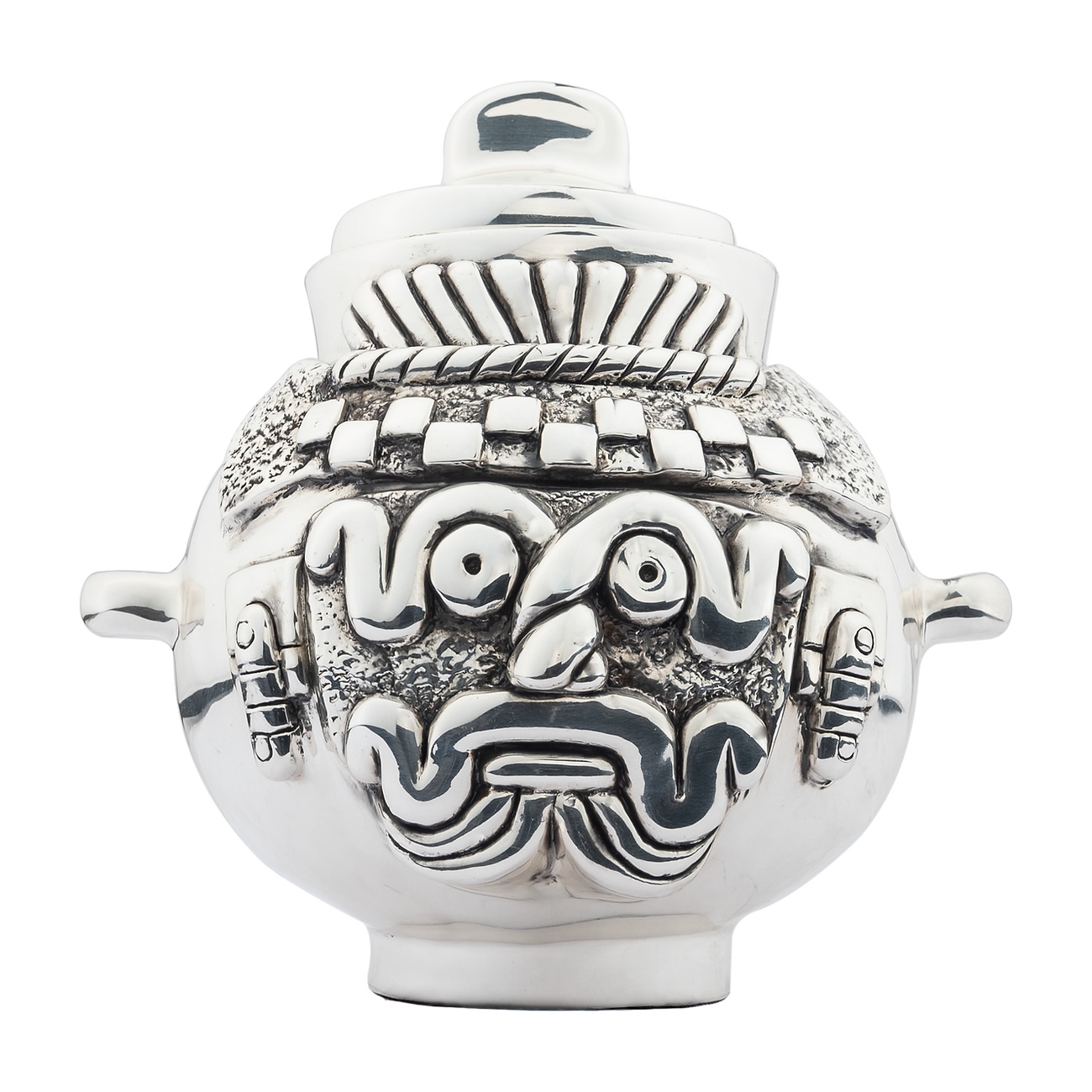 Silver Aztec Tlaloc Pot 
