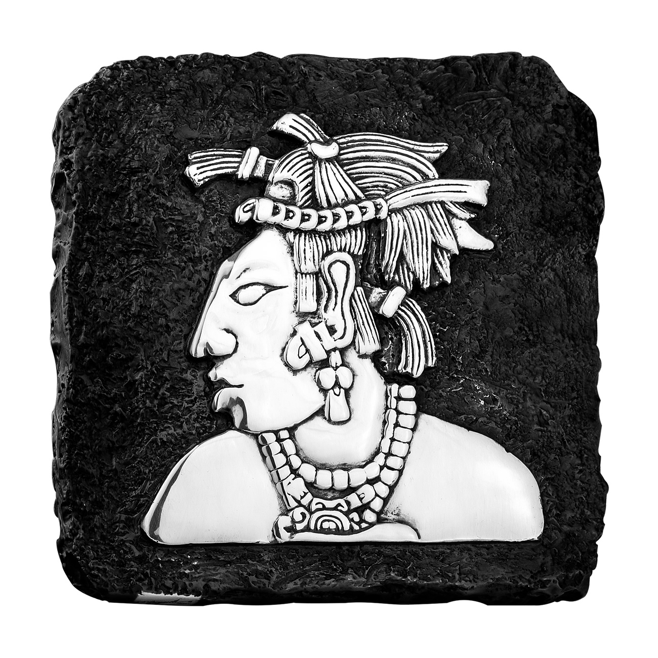 Mayan King Silver Relief Plaque