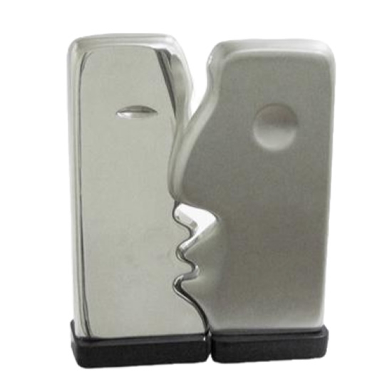 Silver Kissing Heads Sculpture