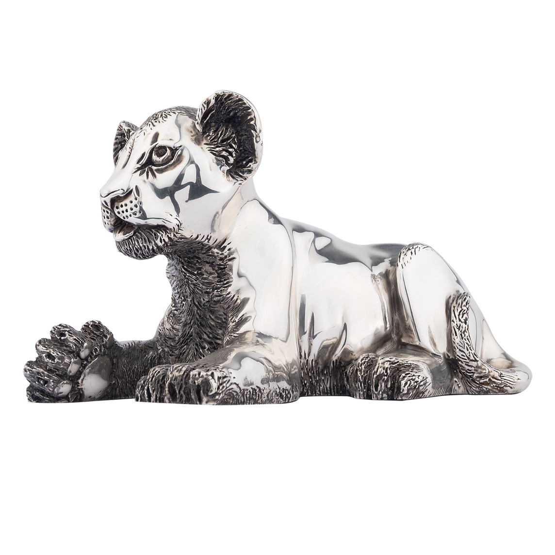 Silver Lion Cub Sculpture