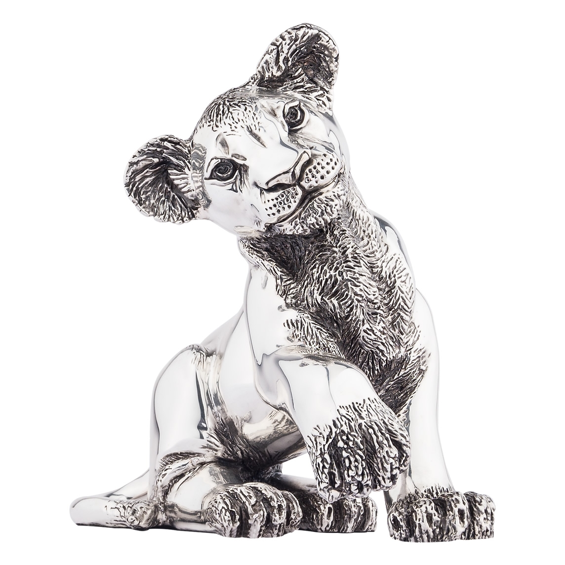 Silver Lion Cub Sculpture
