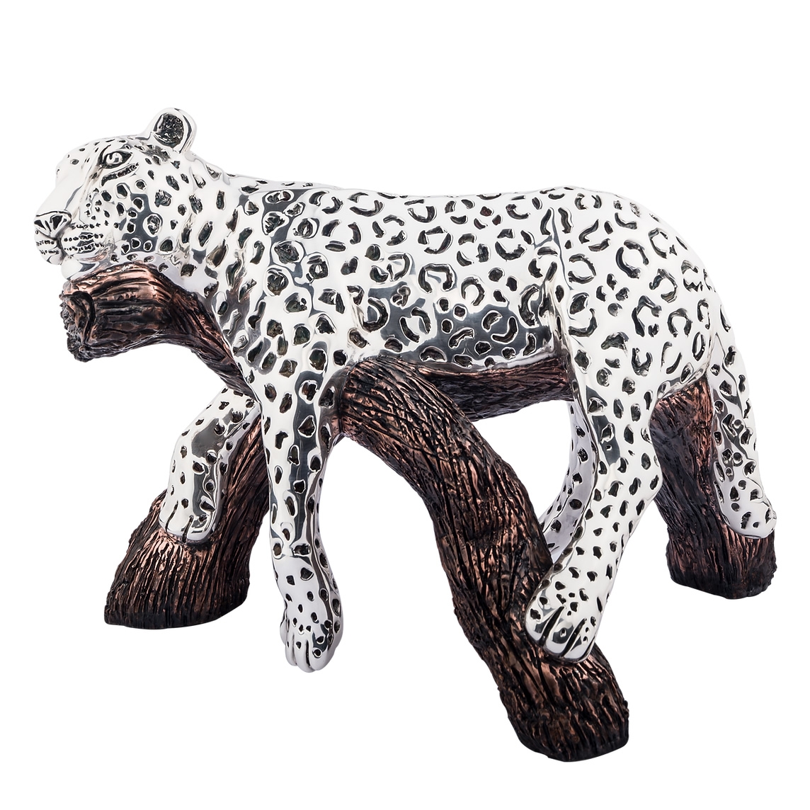 Silver Resting Leopard Sculpture