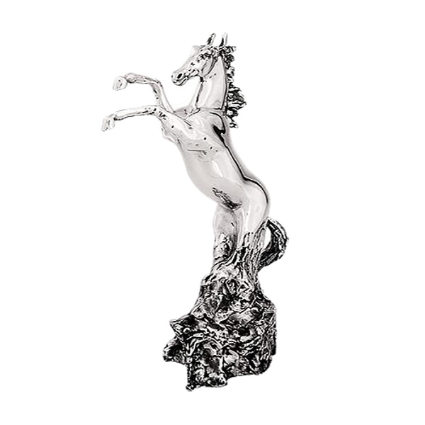 Silver Rearing Horse Sculpture