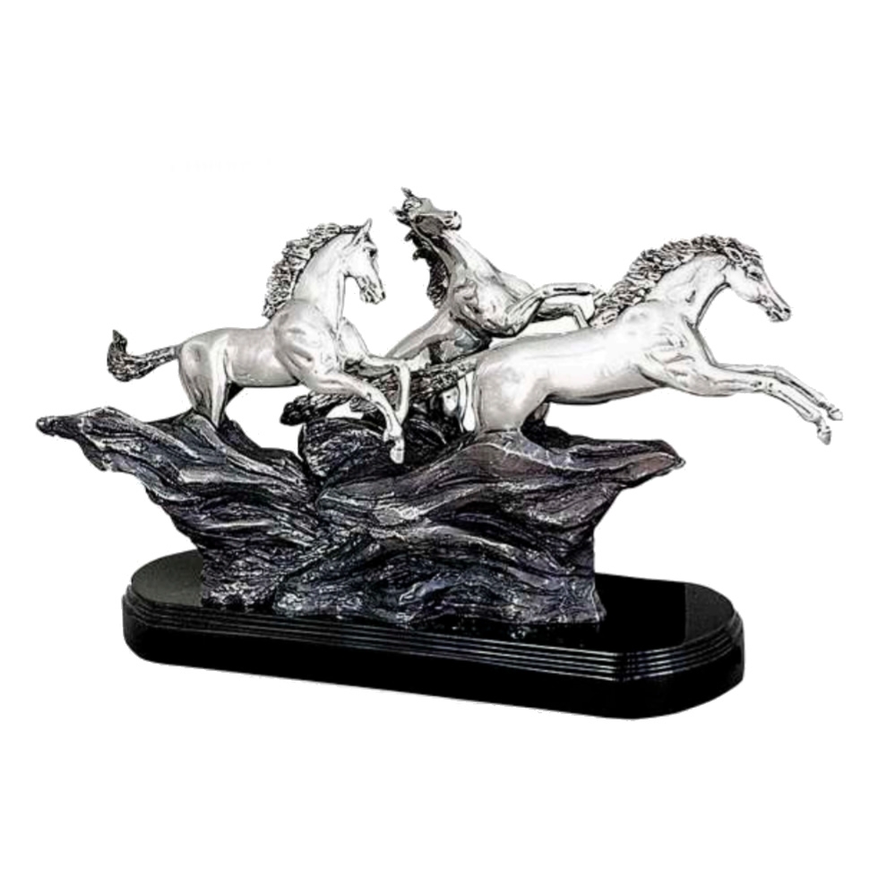 Silver Running Horses Sculpture