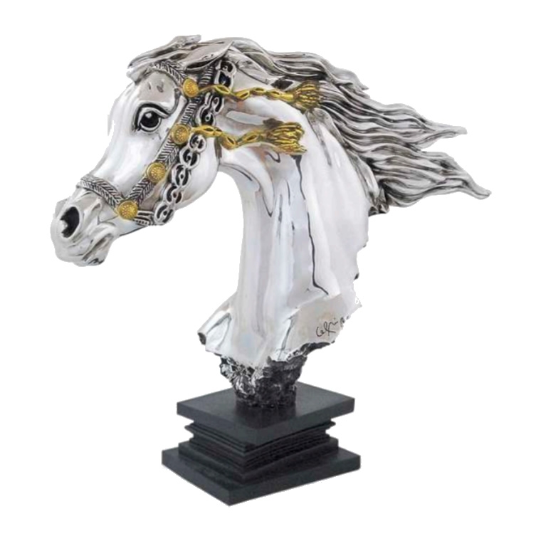 Silver Horse Head Bust Sculpture