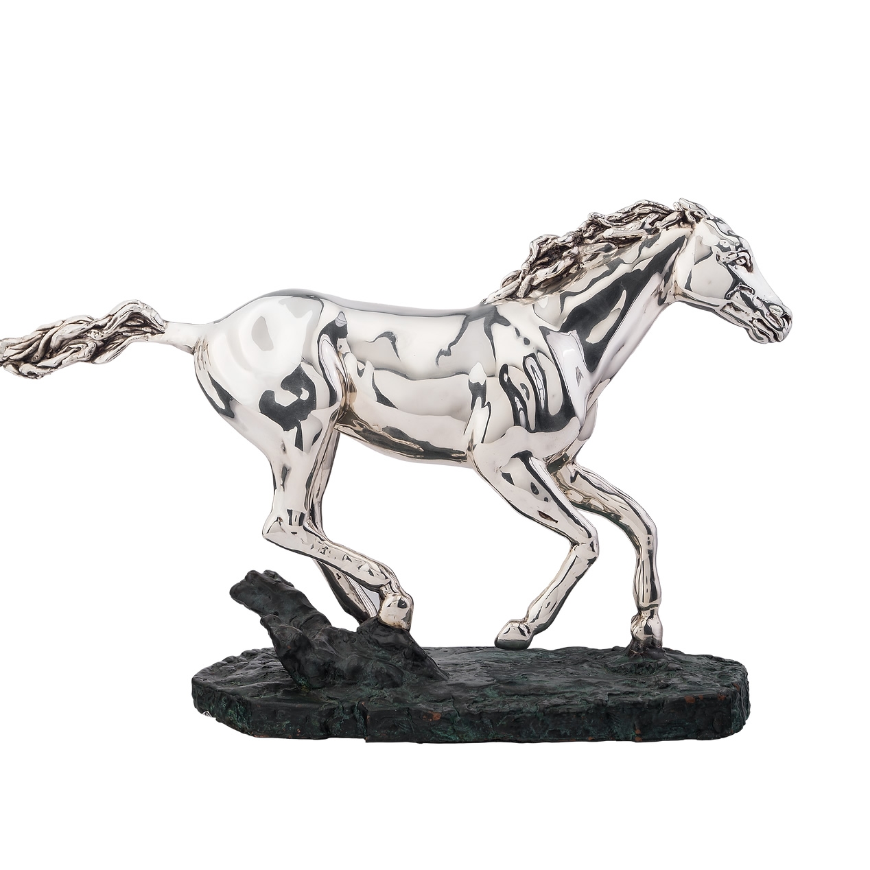 Silver Running Horse Sculpture