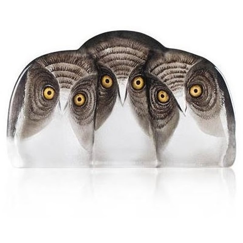 Modern Three Owls Crystal Sculpture 