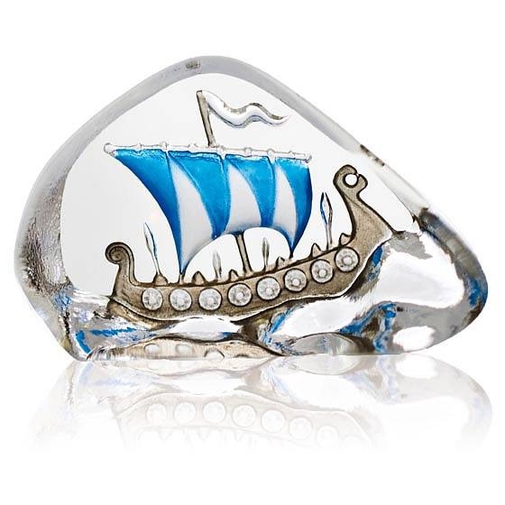 Viking Ship Crystal Sculpture Mini Blue