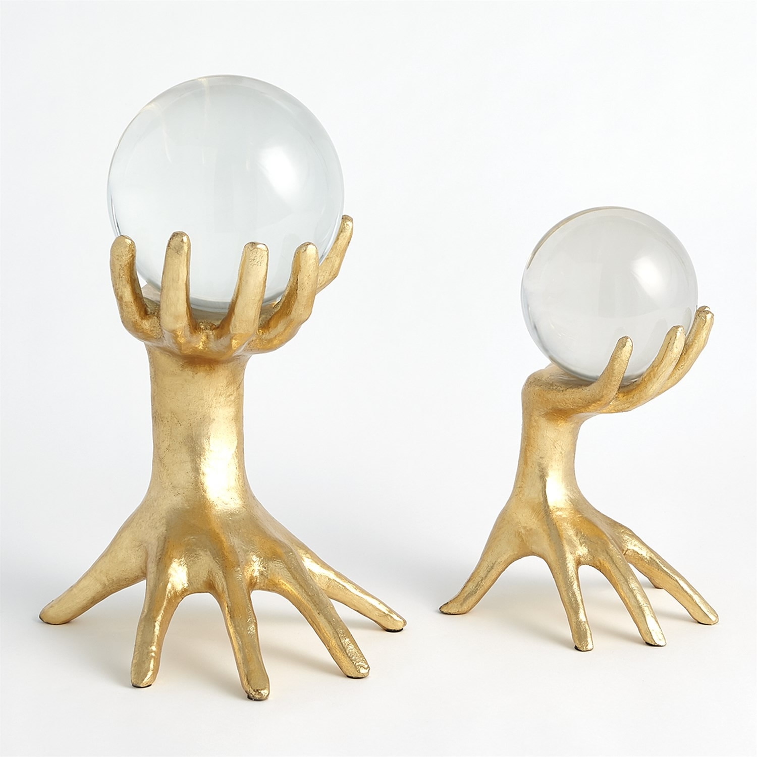 Hands on Spheres Sculpture Set Gold Leaf