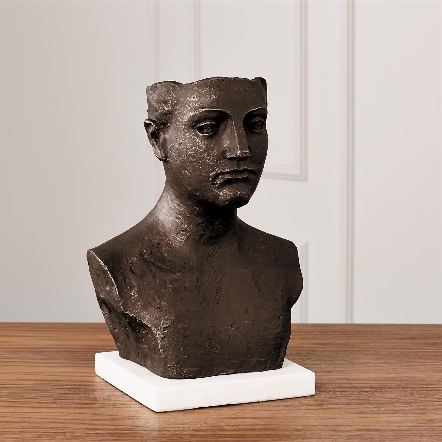 Iron Head Bust Sculpture on Marble Base