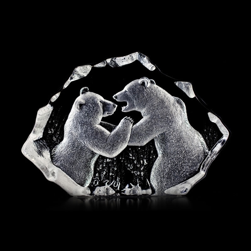 Crystal Fighting Bears Limited Edition Sculpture by Mats Jonasson 