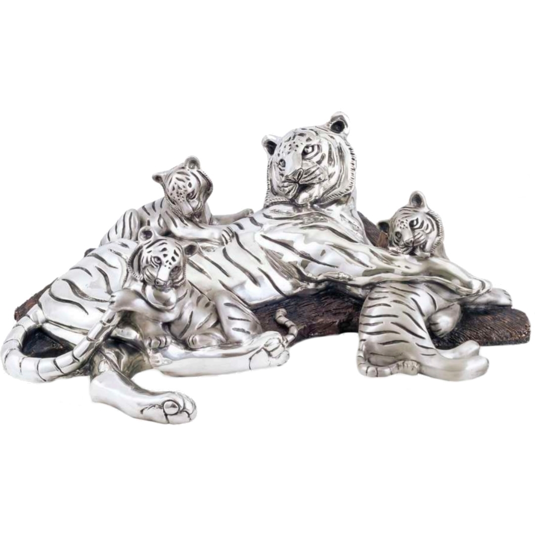 Silver Tiger Family Sculpture