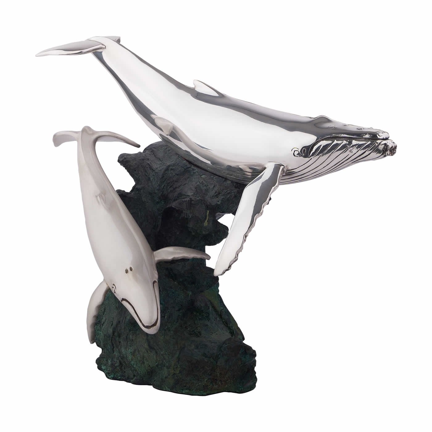 Silver Humpback Whale and Calf  Sculpture