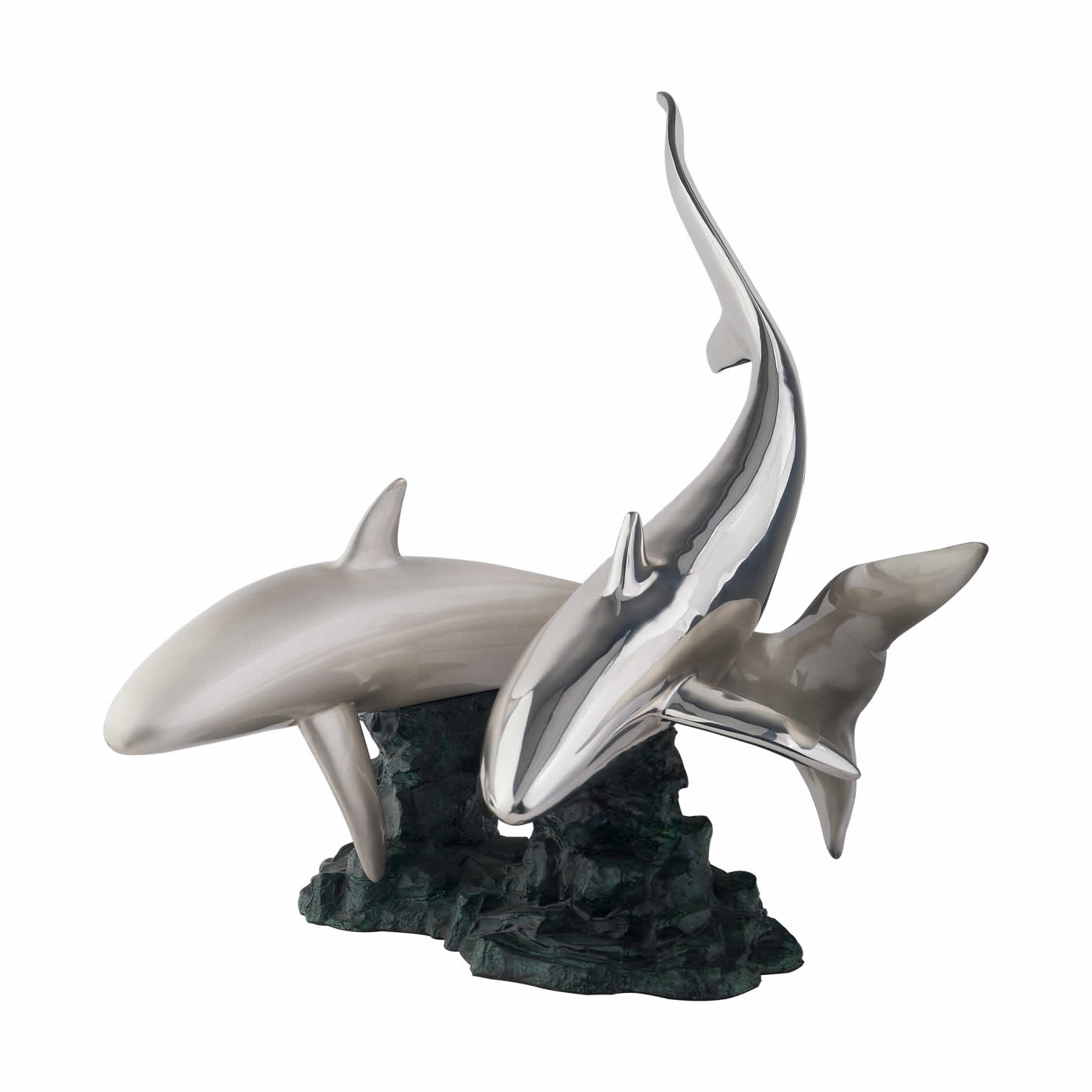 Silver Sharks Sculpture