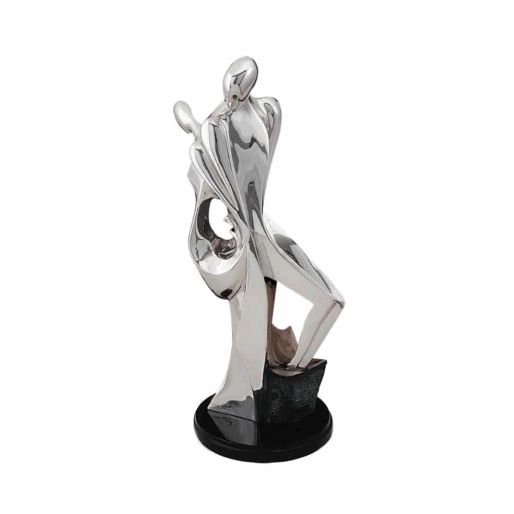 Waiting Abstract Silver Couple Sculpture