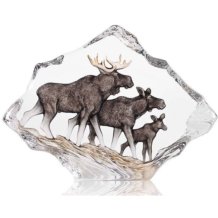 Moose Family Crystal Sculpture 